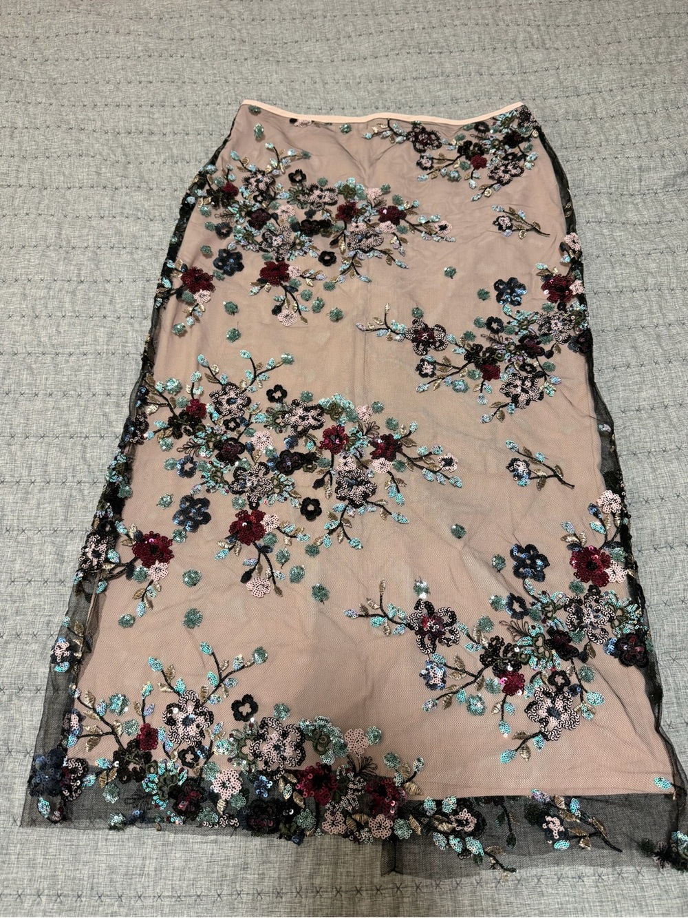 Wayf Blush Pink Embroidered Floral Midi Skirt - Picture 2 of 6